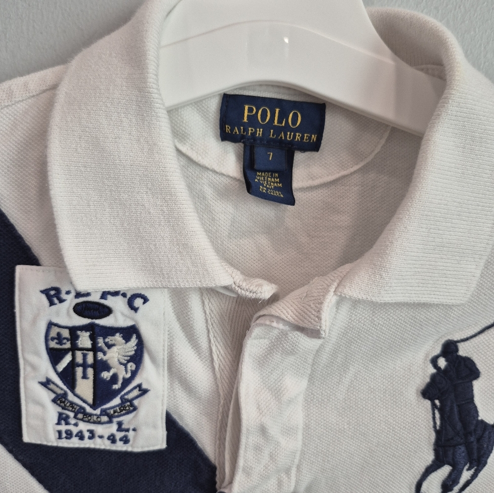 Polo Ralph Lauren White and Navy Polo Shirt
